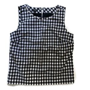 Talbots Petite Black White checkered Gingham Beaded Embellished Neck Top 4P
